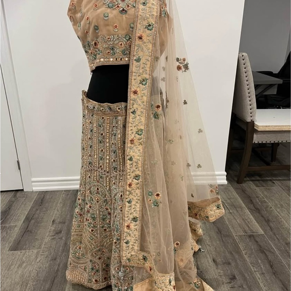 Embroidered Beige Lehenga Choli Set - Picture 2 of 11